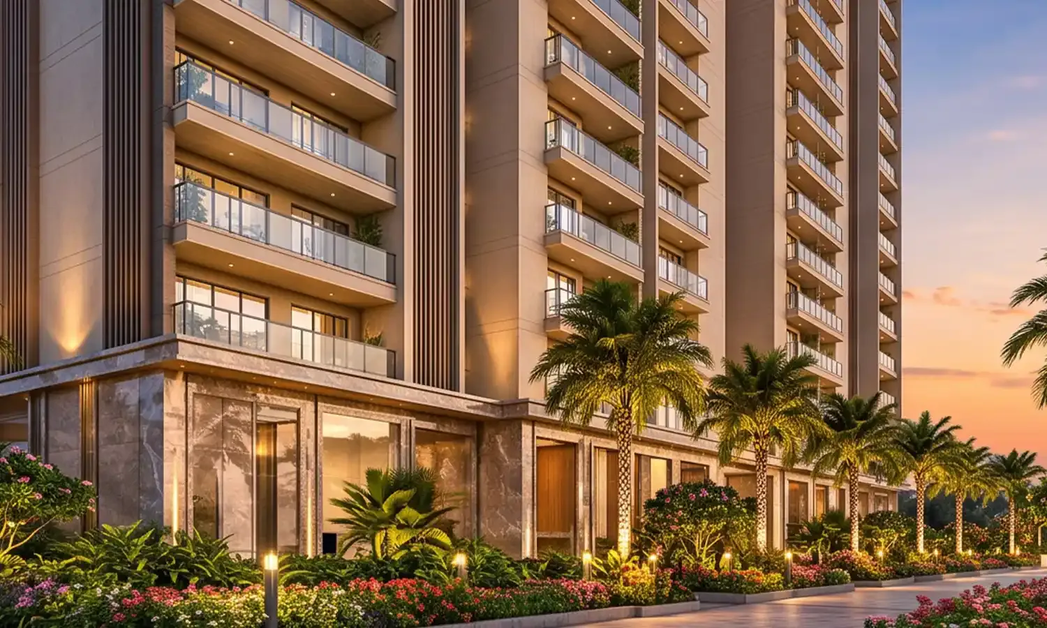 Tower Facade, Balconies & Landscaped Promenade